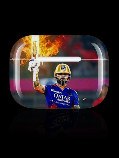 Virat Kohli with flaming bat printed on AirPods Case – RCB theme